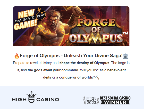 Check out this screenshot of Forge of Olympus at High5Casino.